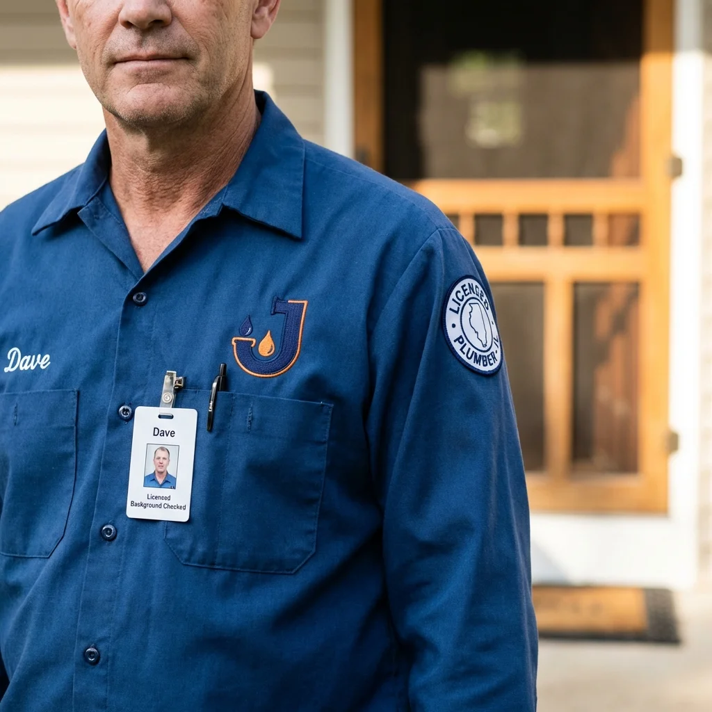 Licensed plumber showing ID badge in Lac du Flambeau, WI