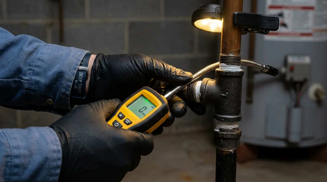 Gas leak detection with electronic sniffer by Johns Plumbing LLC in Lac du Flambeau