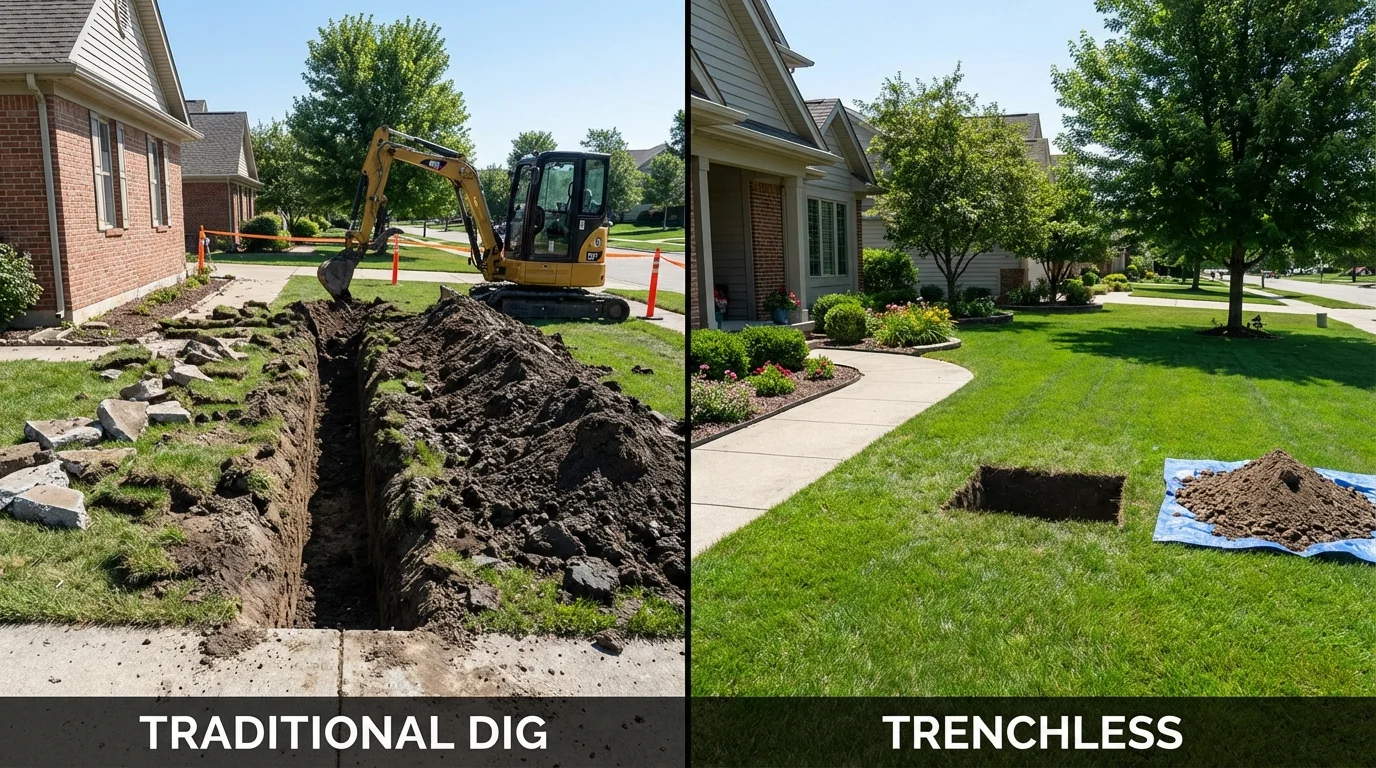 Trenchless sewer repair with minimal yard damage versus traditional excavation in Lac du Flambeau, WI